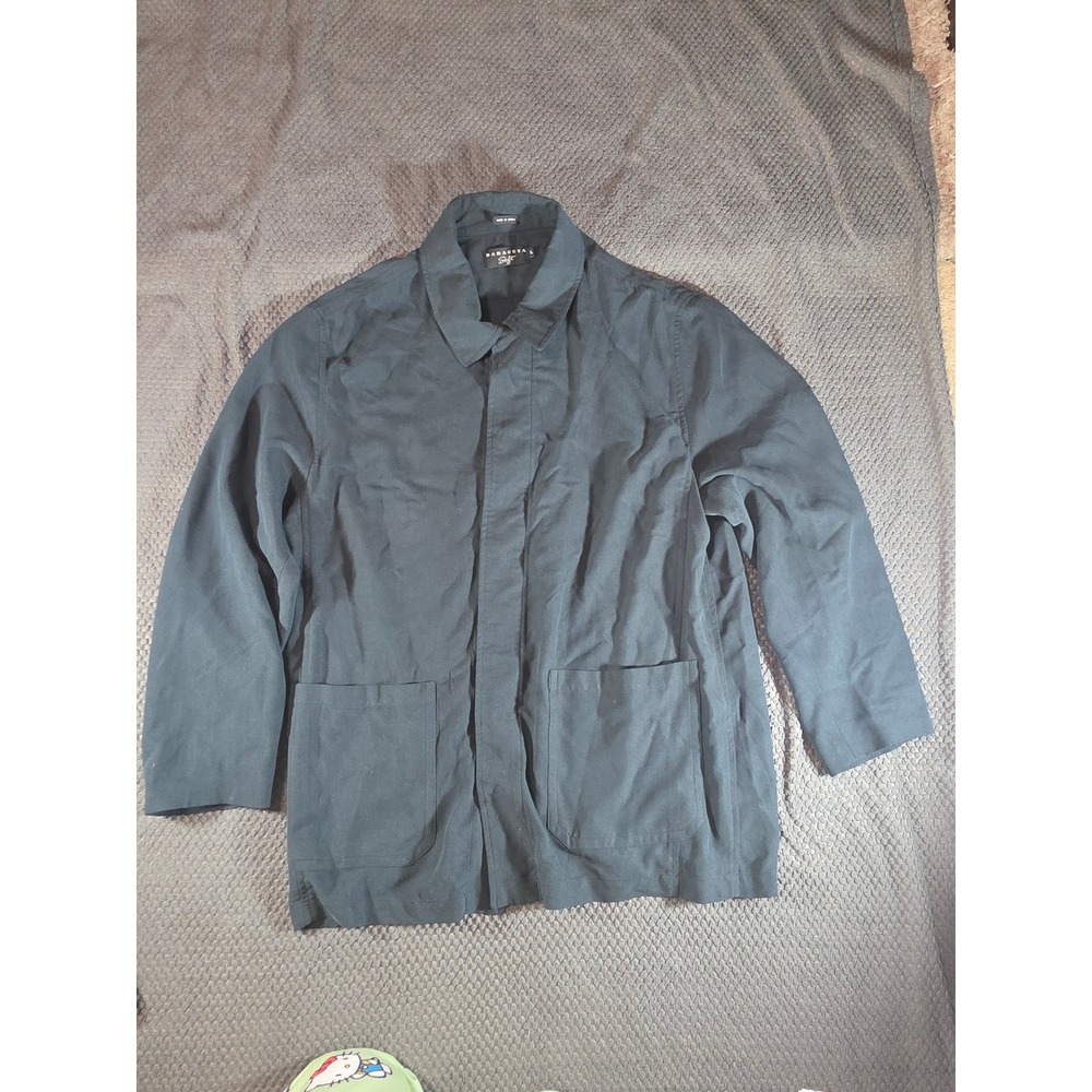 Baracuta Soft Mens XL Chore Jacket Navy Blue Hidden Button Workwear Coat Korea